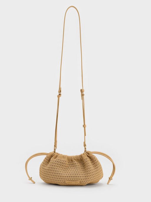 CHARLES & KEITH Ida Knitted Chain-Handle Clutch - Beige - Image 3
