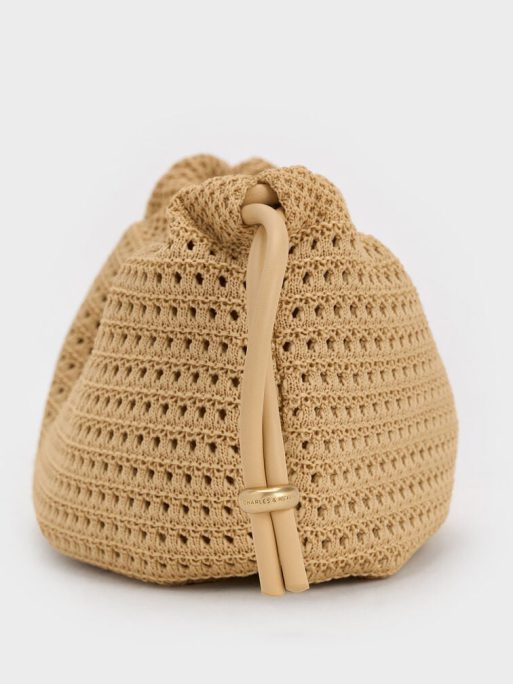CHARLES & KEITH Ida Knitted Chain-Handle Clutch - Beige - Image 4