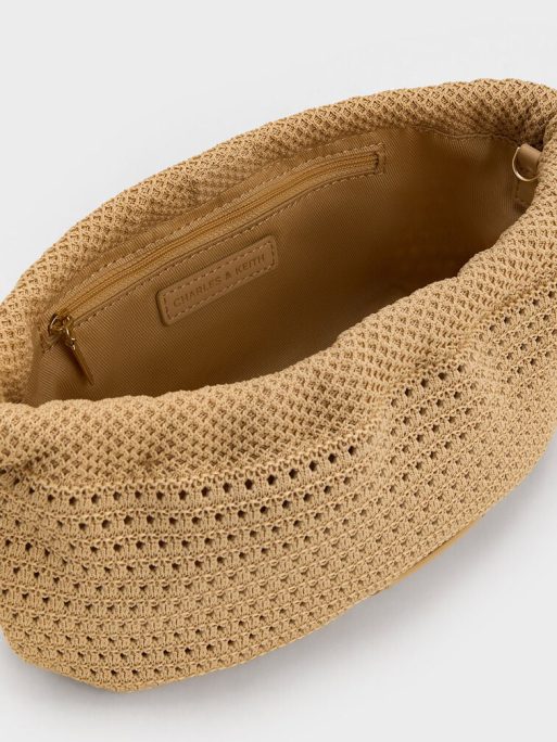 CHARLES & KEITH Ida Knitted Chain-Handle Clutch - Beige - Image 5