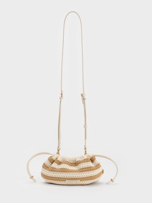 CHARLES & KEITH Ida Knitted Striped Chain-Handle Clutch - Sand - Image 3