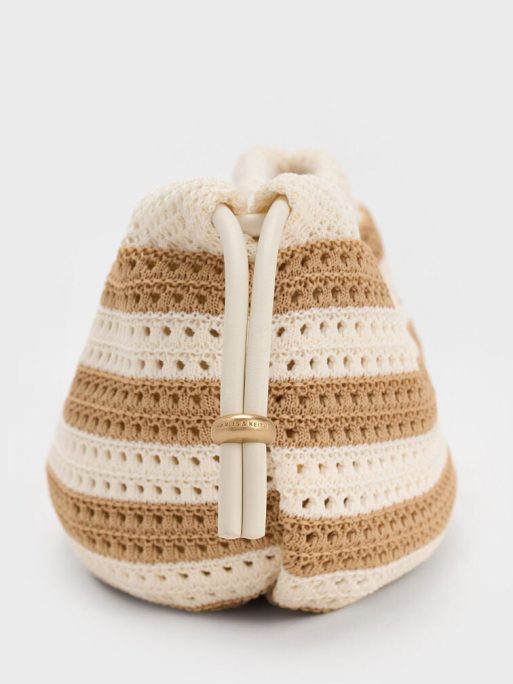 CHARLES & KEITH Ida Knitted Striped Chain-Handle Clutch - Sand - Image 4