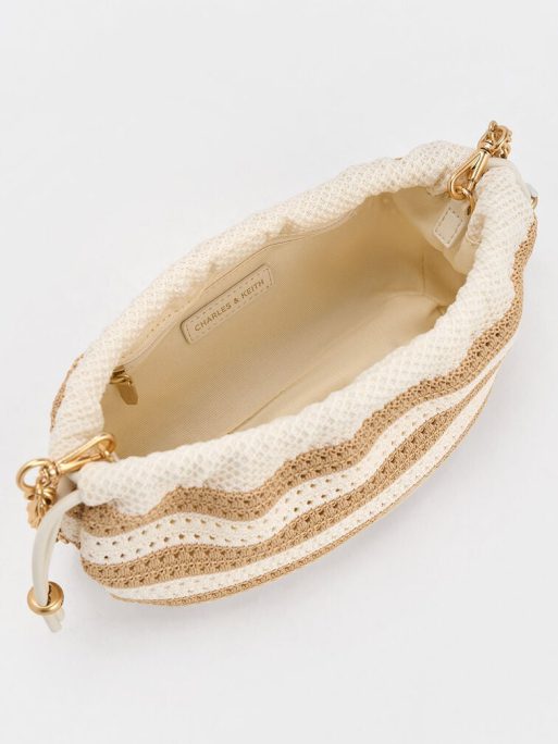 CHARLES & KEITH Ida Knitted Striped Chain-Handle Clutch - Sand - Image 5
