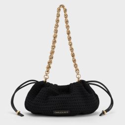 CHARLES & KEITH Ida Knitted Chain-Handle Clutch - Black