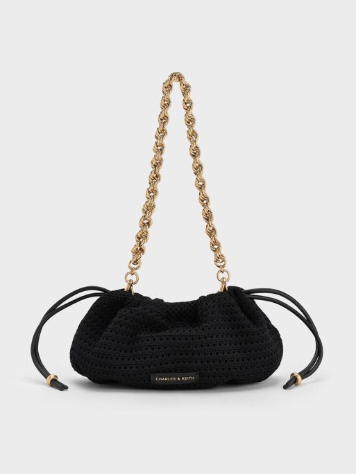 CHARLES & KEITH Ida Knitted Chain-Handle Clutch - Black