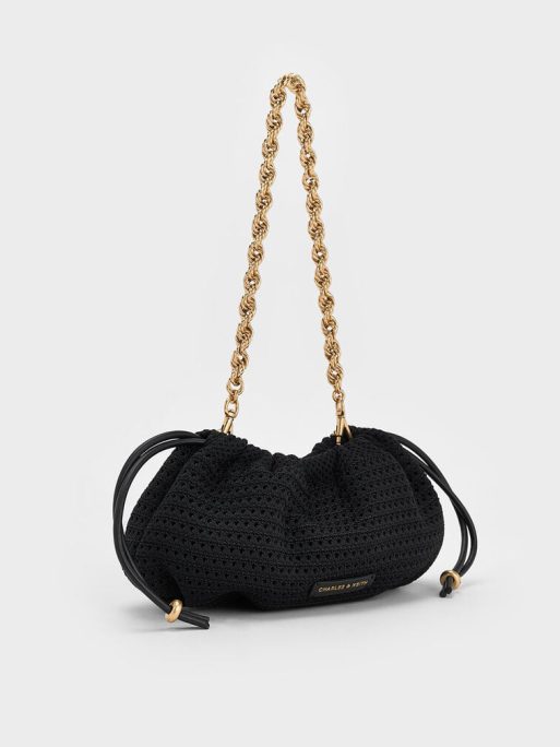 CHARLES & KEITH Ida Knitted Chain-Handle Clutch - Black - Image 2