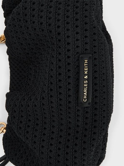 CHARLES & KEITH Ida Knitted Chain-Handle Clutch - Black - Image 4