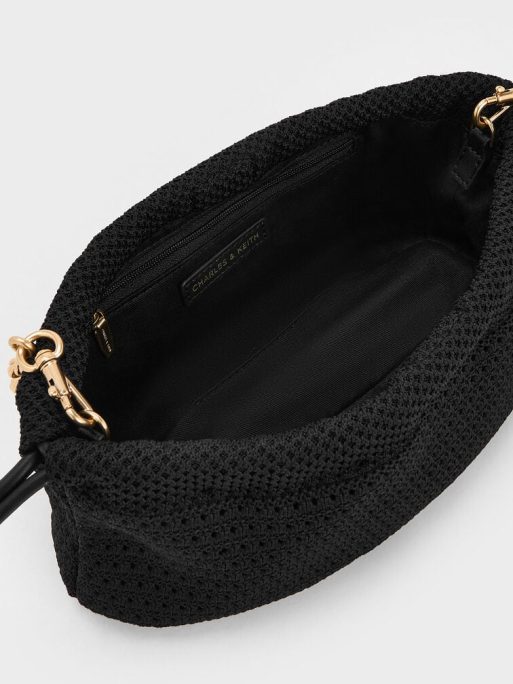 CHARLES & KEITH Ida Knitted Chain-Handle Clutch - Black - Image 5