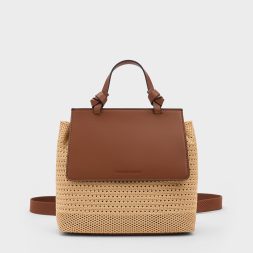 CHARLES & KEITH Ida Knitted Front Flap Backpack - Beige