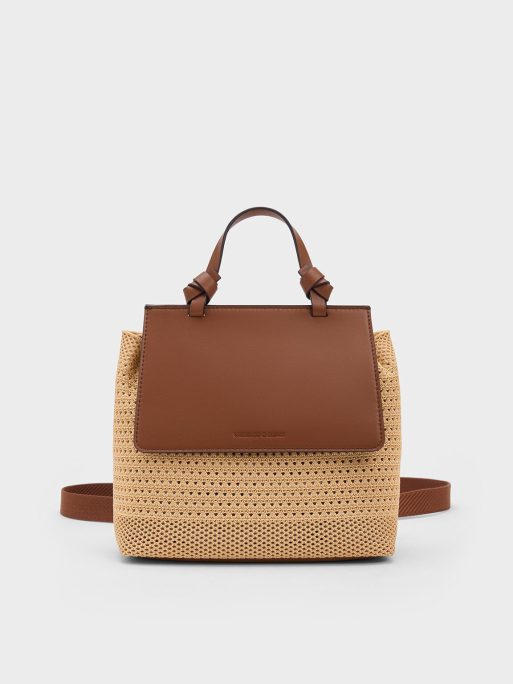 CHARLES & KEITH Ida Knitted Front Flap Backpack - Beige