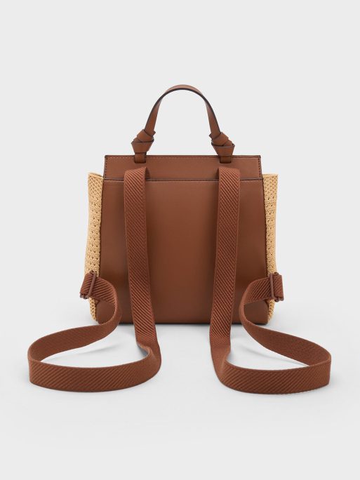 CHARLES & KEITH Ida Knitted Front Flap Backpack - Beige - Image 3