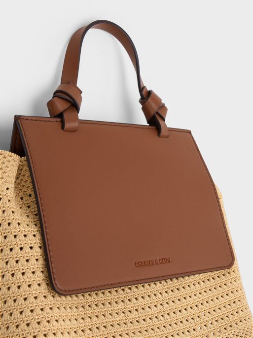 CHARLES & KEITH Ida Knitted Front Flap Backpack - Beige - Image 4