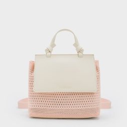 CHARLES & KEITH Ida Knitted Front Flap Backpack - Pink