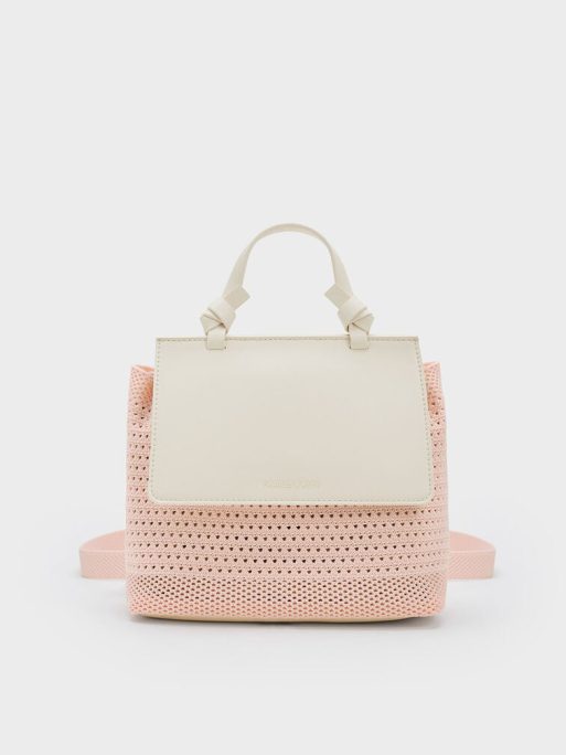 CHARLES & KEITH Ida Knitted Front Flap Backpack - Pink