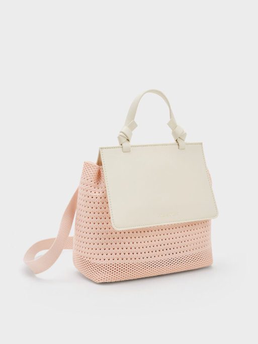 CHARLES & KEITH Ida Knitted Front Flap Backpack - Pink - Image 2