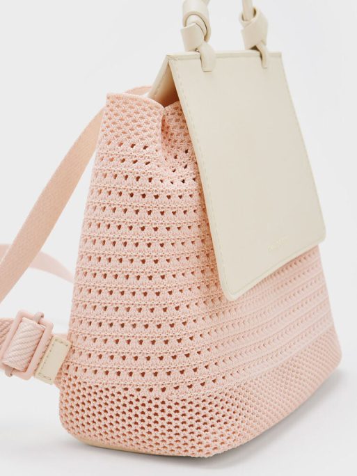 CHARLES & KEITH Ida Knitted Front Flap Backpack - Pink - Image 4