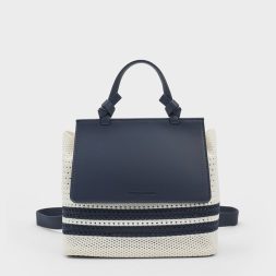 CHARLES & KEITH Ida Knitted Striped Front Flap Backpack - Blue