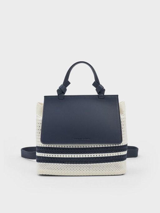 CHARLES & KEITH Ida Knitted Striped Front Flap Backpack - Blue