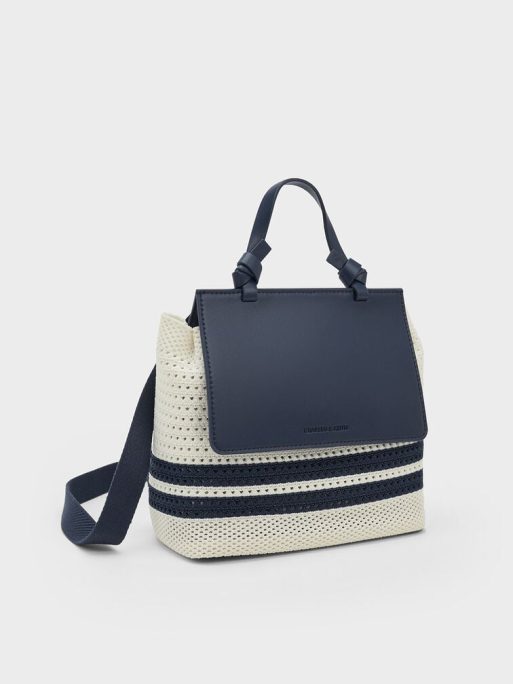 CHARLES & KEITH Ida Knitted Striped Front Flap Backpack - Blue - Image 2