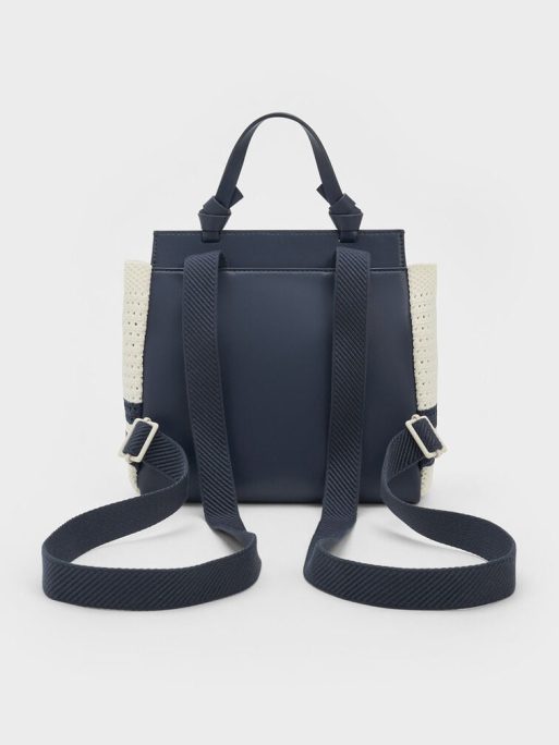 CHARLES & KEITH Ida Knitted Striped Front Flap Backpack - Blue - Image 3