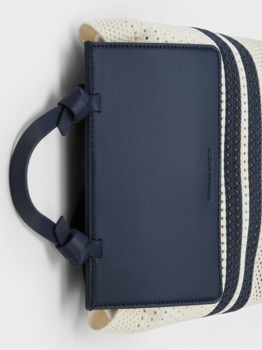 CHARLES & KEITH Ida Knitted Striped Front Flap Backpack - Blue - Image 4
