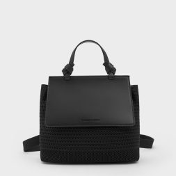 CHARLES & KEITH Ida Knitted Front Flap Backpack - Black