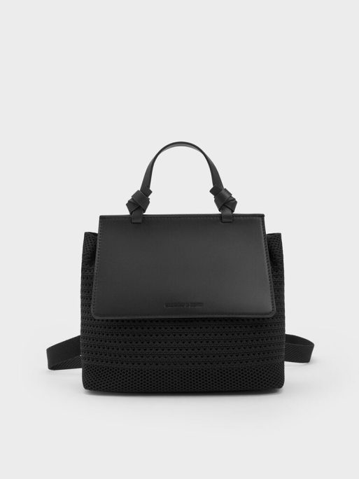 CHARLES & KEITH Ida Knitted Front Flap Backpack - Black