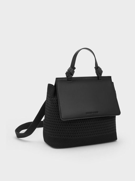 CHARLES & KEITH Ida Knitted Front Flap Backpack - Black - Image 2