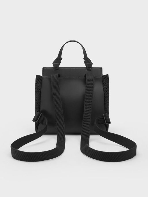 CHARLES & KEITH Ida Knitted Front Flap Backpack - Black - Image 3