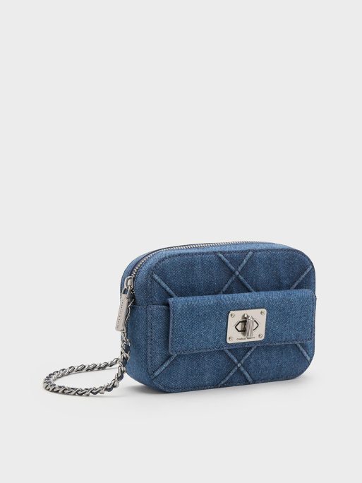 CHARLES & KEITH Eleni Denim Quilted Zip Crossbody Bag - Denim Blue - Image 2