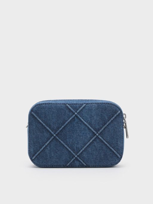 CHARLES & KEITH Eleni Denim Quilted Zip Crossbody Bag - Denim Blue - Image 3