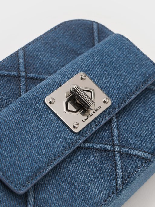 CHARLES & KEITH Eleni Denim Quilted Zip Crossbody Bag - Denim Blue - Image 4