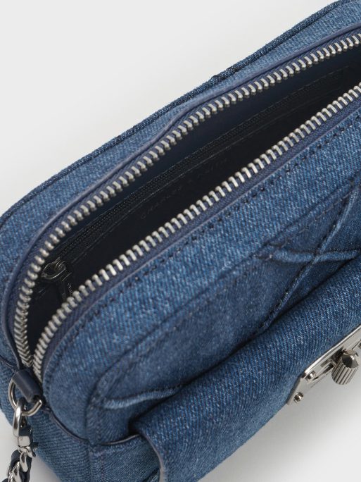 CHARLES & KEITH Eleni Denim Quilted Zip Crossbody Bag - Denim Blue - Image 5