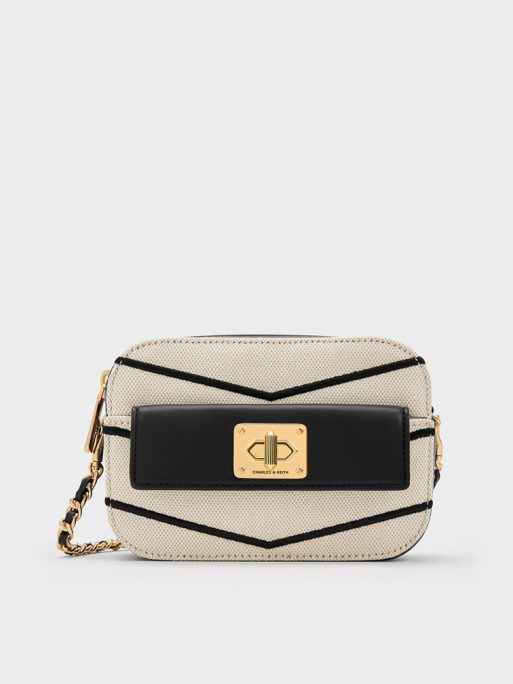 CHARLES & KEITH Eleni Canvas Chevron Zip Crossbody Bag - Multi
