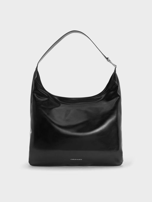 CHARLES & KEITH Lumen Slouchy Hobo Bag - Noir
