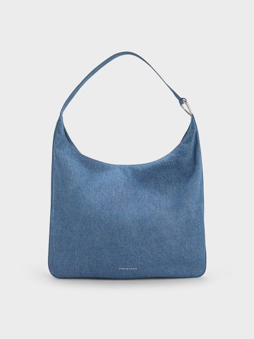 CHARLES & KEITH Lumen Denim Slouchy Hobo Bag - Denim Blue