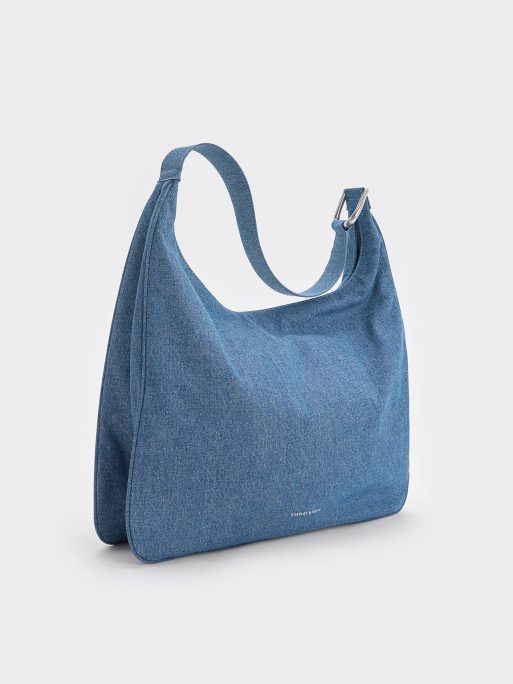 CHARLES & KEITH Lumen Denim Slouchy Hobo Bag - Denim Blue - Image 2