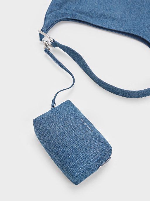 CHARLES & KEITH Lumen Denim Slouchy Hobo Bag - Denim Blue - Image 4