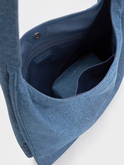 CHARLES & KEITH Lumen Denim Slouchy Hobo Bag - Denim Blue - Image 5