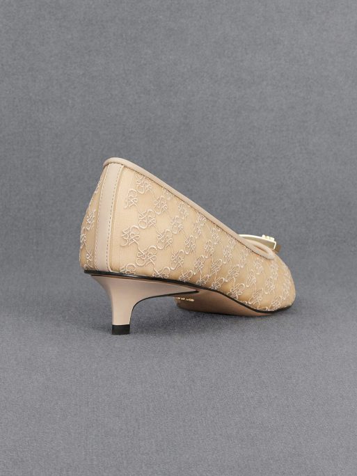 L'INITIAL Mesh Kitten-Heel Pumps - Beige - Image 5