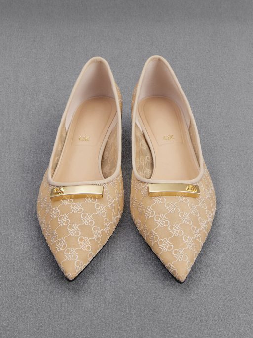L'INITIAL Mesh Kitten-Heel Pumps - Beige - Image 6