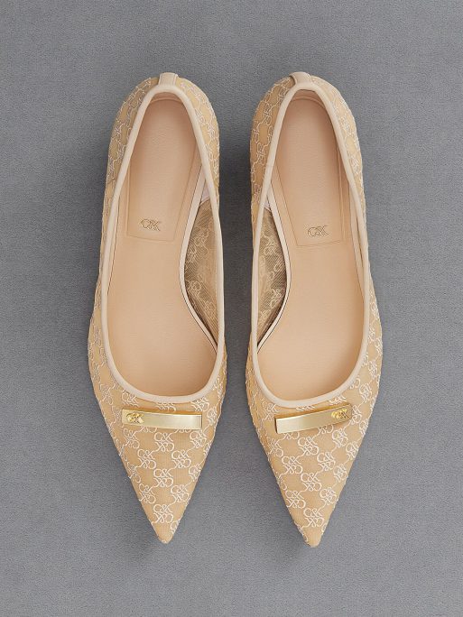 L'INITIAL Mesh Kitten-Heel Pumps - Beige - Image 7