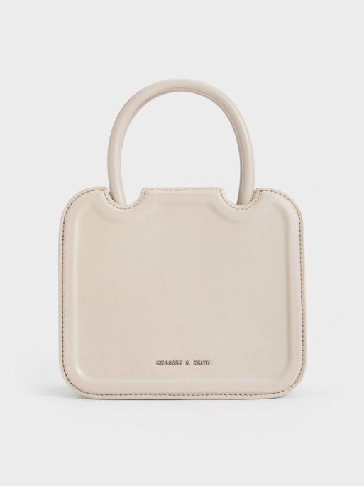 CHARLES & KEITH Perline Sculptural Top Handle Bag - Oat