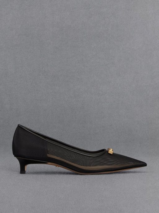 L'INITIAL
Mesh Kitten-Heel Pumps - Black Textured