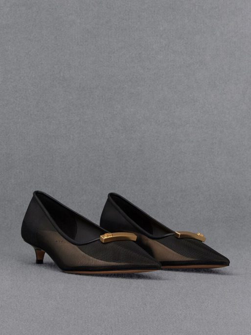 L'INITIAL
Mesh Kitten-Heel Pumps - Black Textured - Image 3