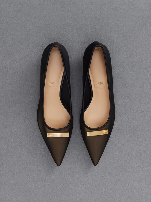 L'INITIAL
Mesh Kitten-Heel Pumps - Black Textured - Image 7