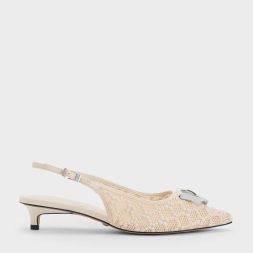 CHARLES & KEITH COLLECTIONGabine Patterned Slingback Pumps - Cream