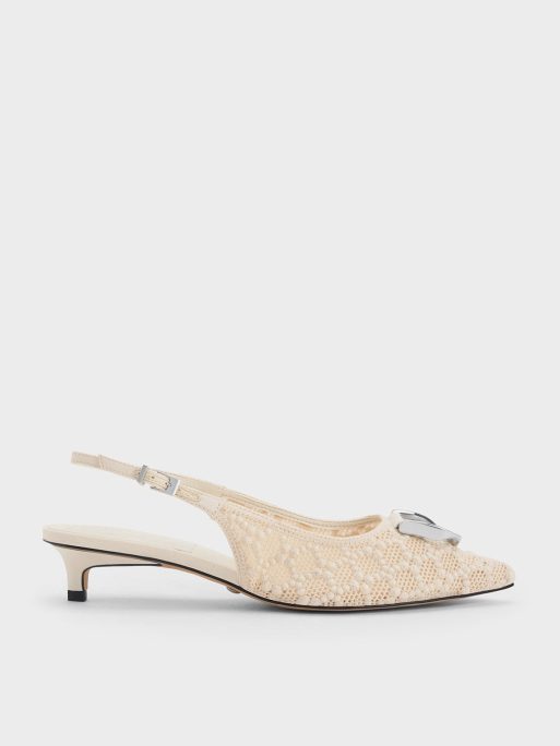 CHARLES & KEITH COLLECTIONGabine Patterned Slingback Pumps - Cream