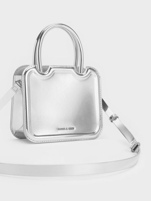 CHARLES & KEITH
Perline Metallic Sculptural Top Handle Bag - Silver - Image 4