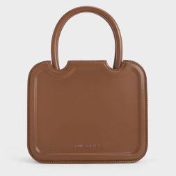 CHARLES & KEITH 
Perline Sculptural Top Handle Bag - Chocolate