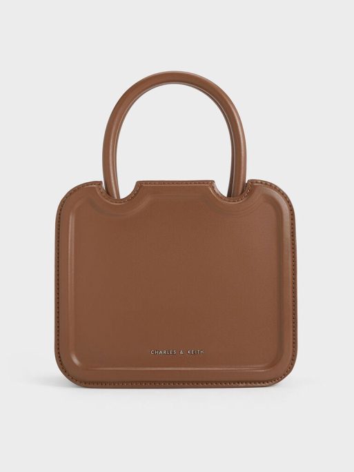 CHARLES & KEITH 
Perline Sculptural Top Handle Bag - Chocolate